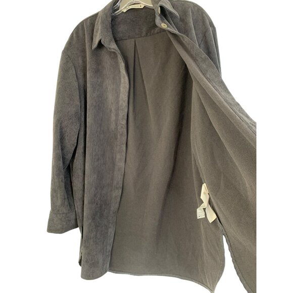 Zara Womens Oversized Corduroy Shirt Dress Tunic M Gray Long Sleeve RFF10663 - Picture 9 of 9